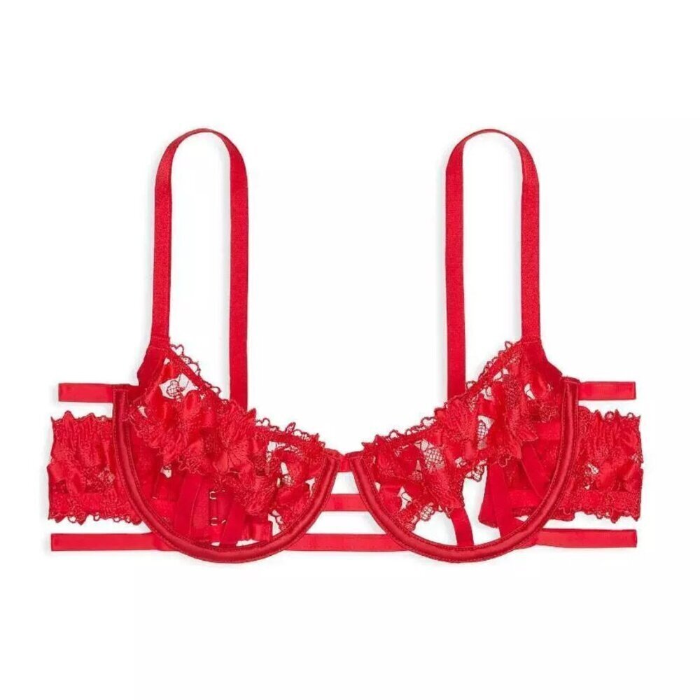 New! Victoria's Secret Very Sexy Satin Ziggy Glam Open-Cup Bra Red 20073